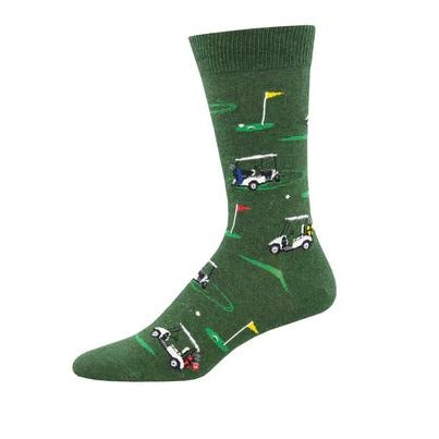 Green socks with golf cart design