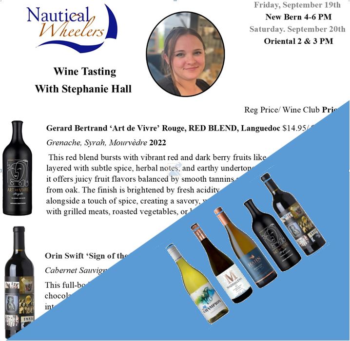 September 19 & 20 Winetasting - Stephanie is back with new wines