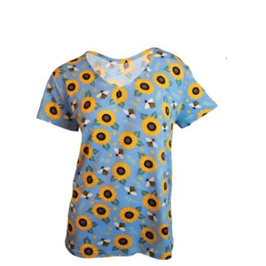 V-neck Pajama Top in a Sunflower Pattern