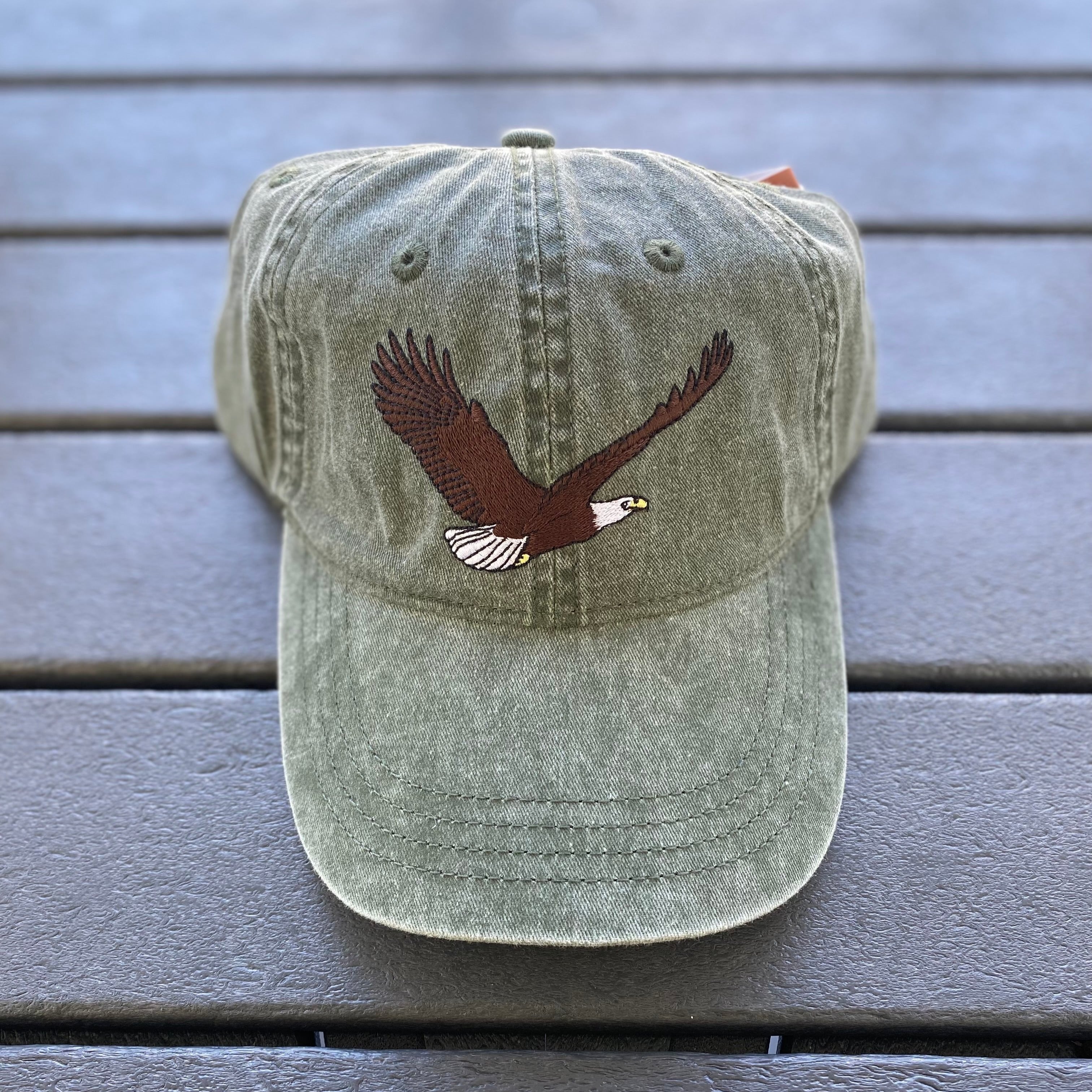 Bald Eagle Embroidered olive green hat.