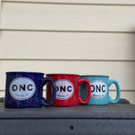 Load image into Gallery viewer, Group picture of campfire mug in the color Cobalt, red and aqua.
