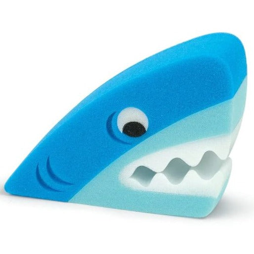 Sponge in the shape of a blue shark head. 