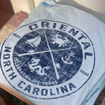 Load image into Gallery viewer, Oriental T-shirt with a Dragon, Sailboat, Anchor, and a Crab in a Carolina Blue
