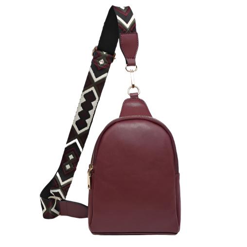 Oval like crossbody with strap, merlot