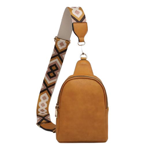 Oval like crossbody with strap, mustard