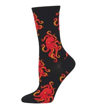 Black Socks with red Octopus design