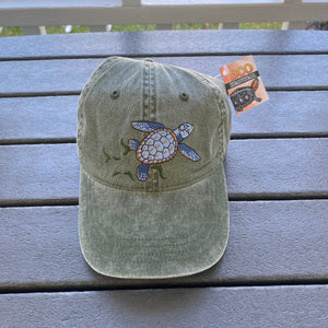 Turtle embroidered olive green hat