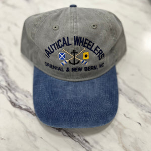 grey and navy nautical wheelers hat