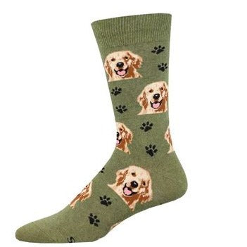 Green socks with Golden Retriever print