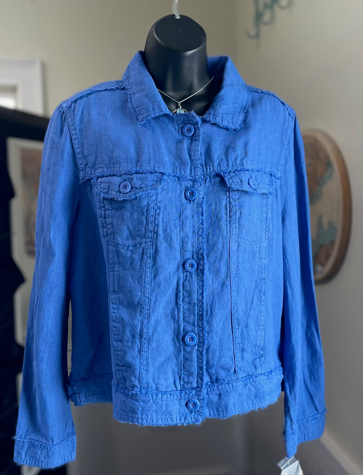 LuLu-B Bright Turquoise Jean Style Linen Jacket – Lake Effect